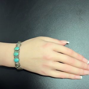 Rare Vtg Cerro Blanca Signed GC-01 Squash Blossom Sterling Silver Turquoise Cuff